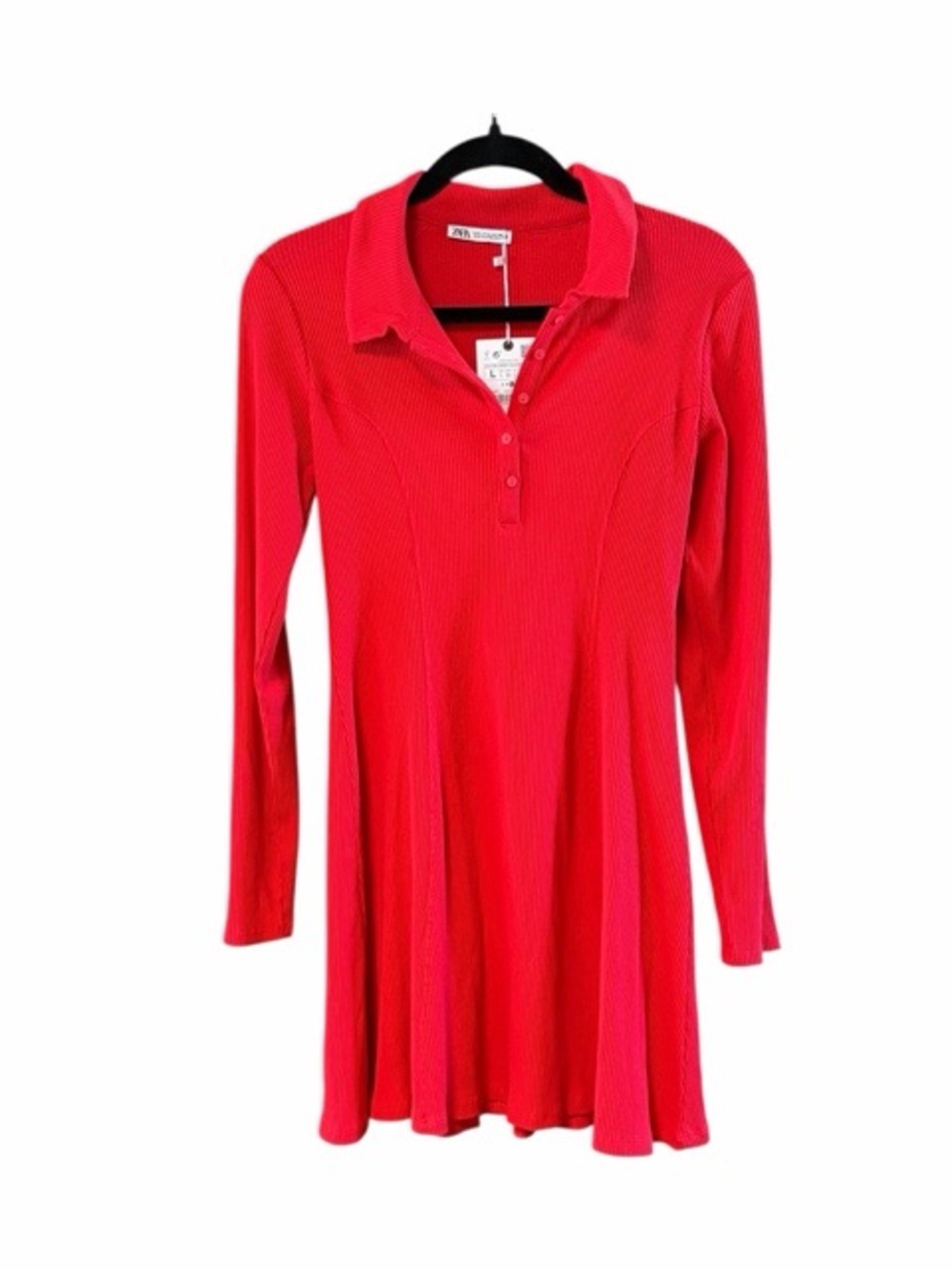 Zara Ribbed‎ Knit Long Sleeve Polo Mini Skater Dress NWT